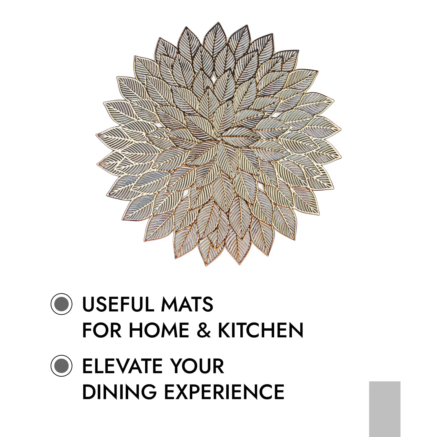 Heart Home Side Table Mats | Table Mat For Bedroom | Bed-Side Table Mat | Center Table Mat | Table Dining Mat | Table Runner Mat | Round Flower | 2 Piece Set | Golden