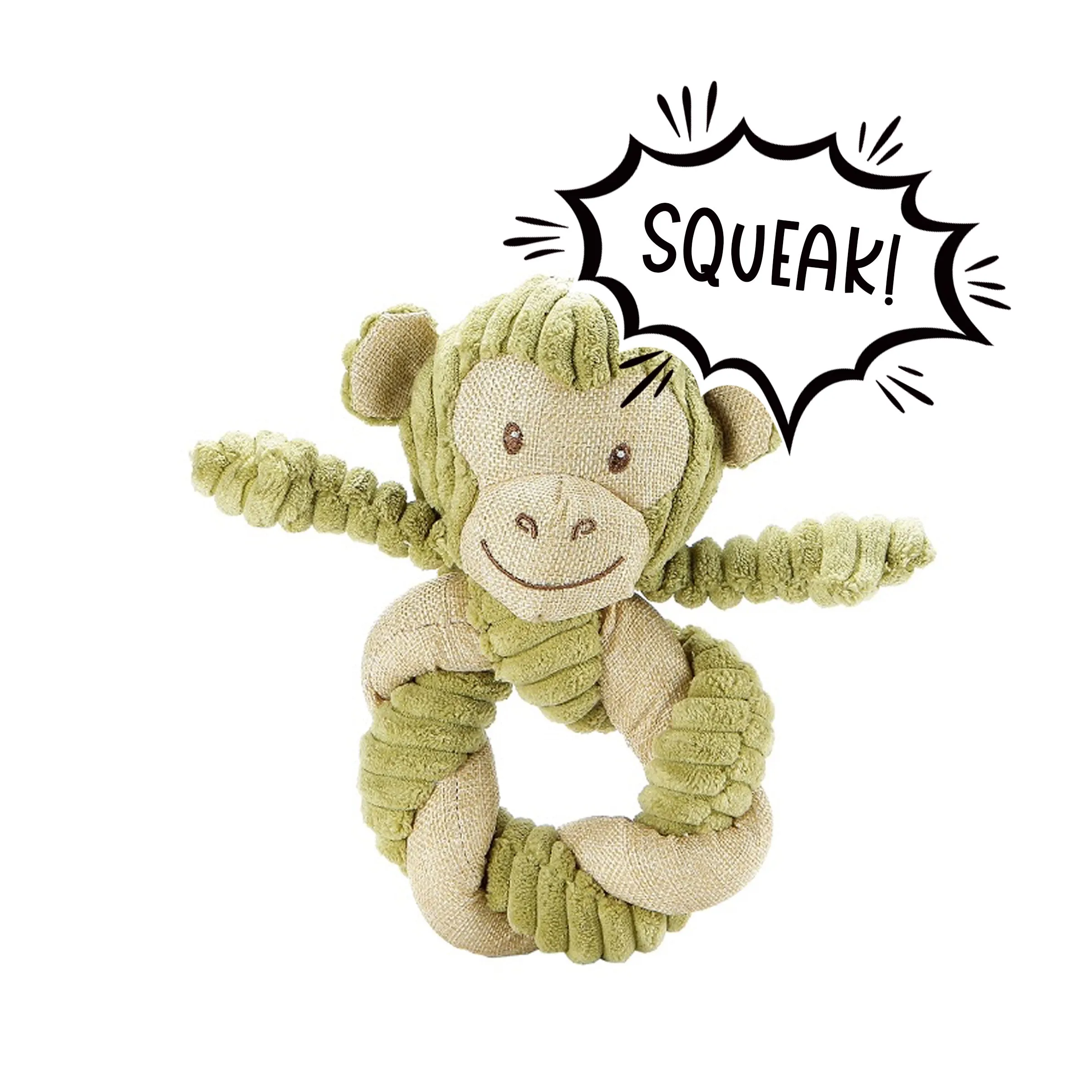 Hemp Monkey Twist Dog Toy, Fun Squeaker in Head, Stimulates Pets Mentally & Physically, Cute Twisted Body with Hemp, Tough Hemp Rope for Chewing & Fetching, Non-Toxic, Cleans Teeth, Variety of Textures, for Pets