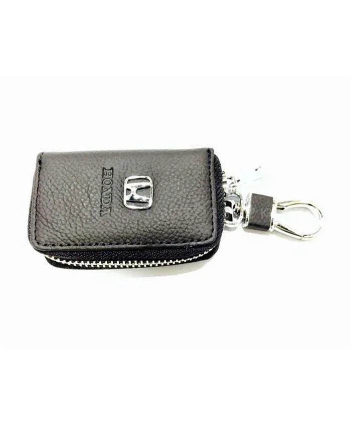 Honda Zipper Matte Leather Key Cover Pouch Black with Keychain Ring