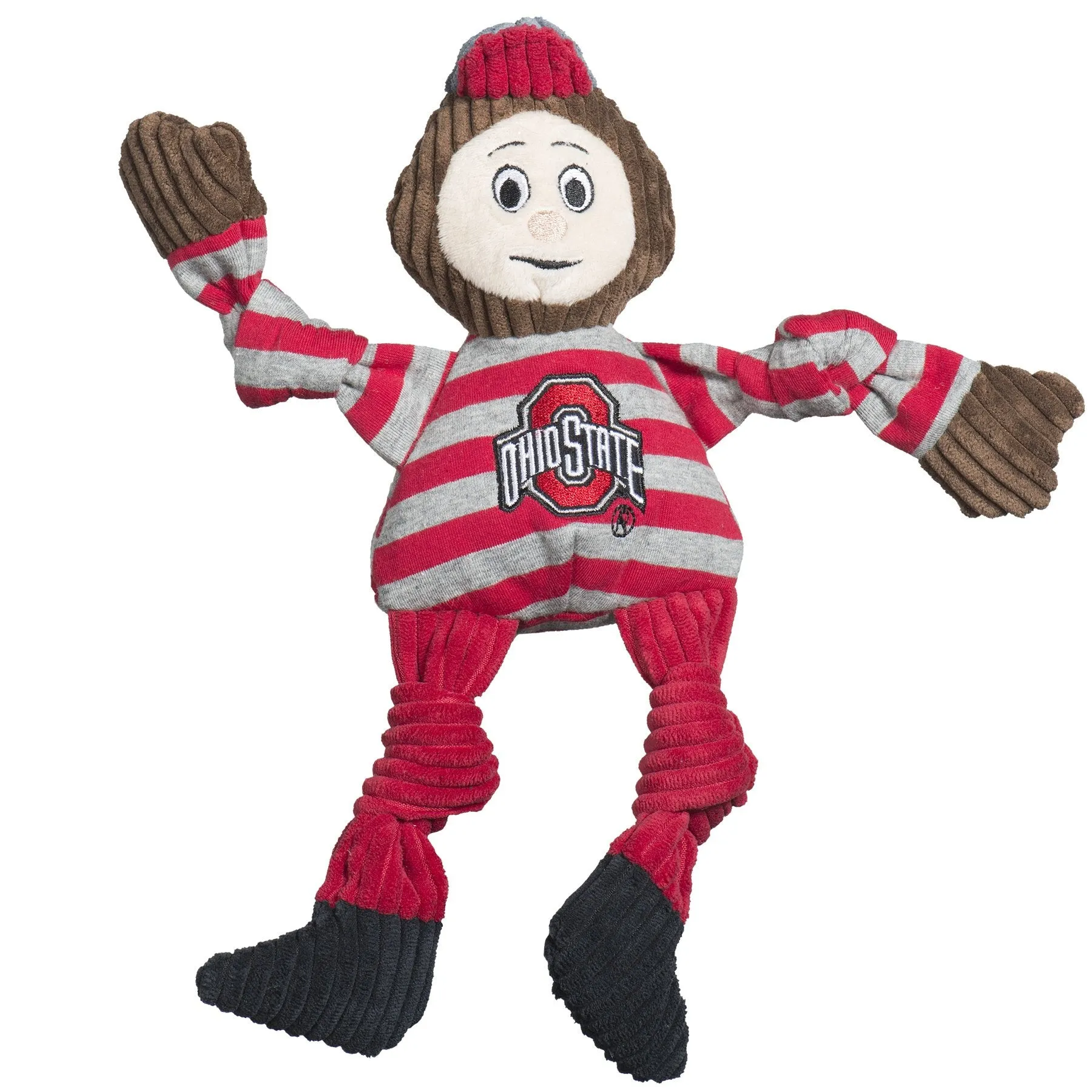 HuggleHounds Knottie Officially Licensed College Mascot Durable Squeaky Plush Dog Toy, Ohio State Buckeyes