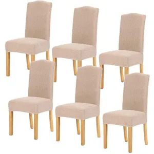 Ivory Stretchable Dining Chair Covers, Machine Washable - 6pcs Set, Gominimo