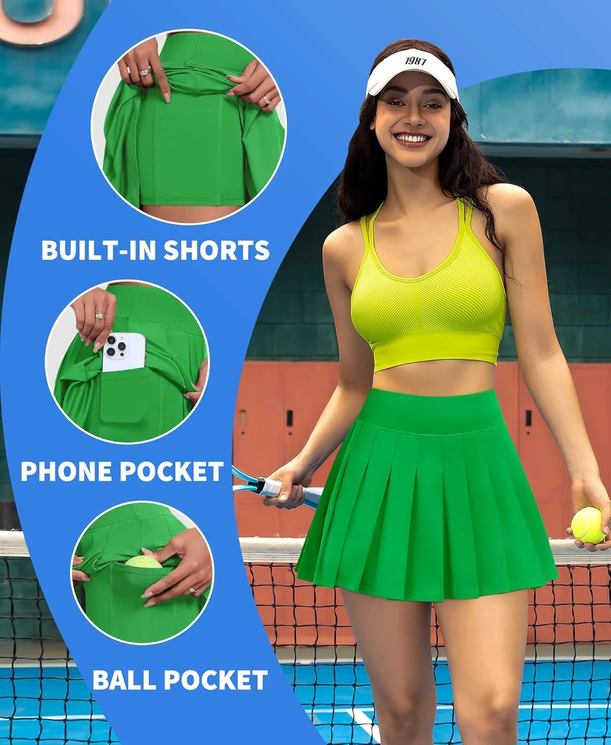 JoyGirl Womens Pleated Tennis Skirt with Shorts Golf Skirts High Waisted Athletic Mini Skirt Workout Skorts with Pockets