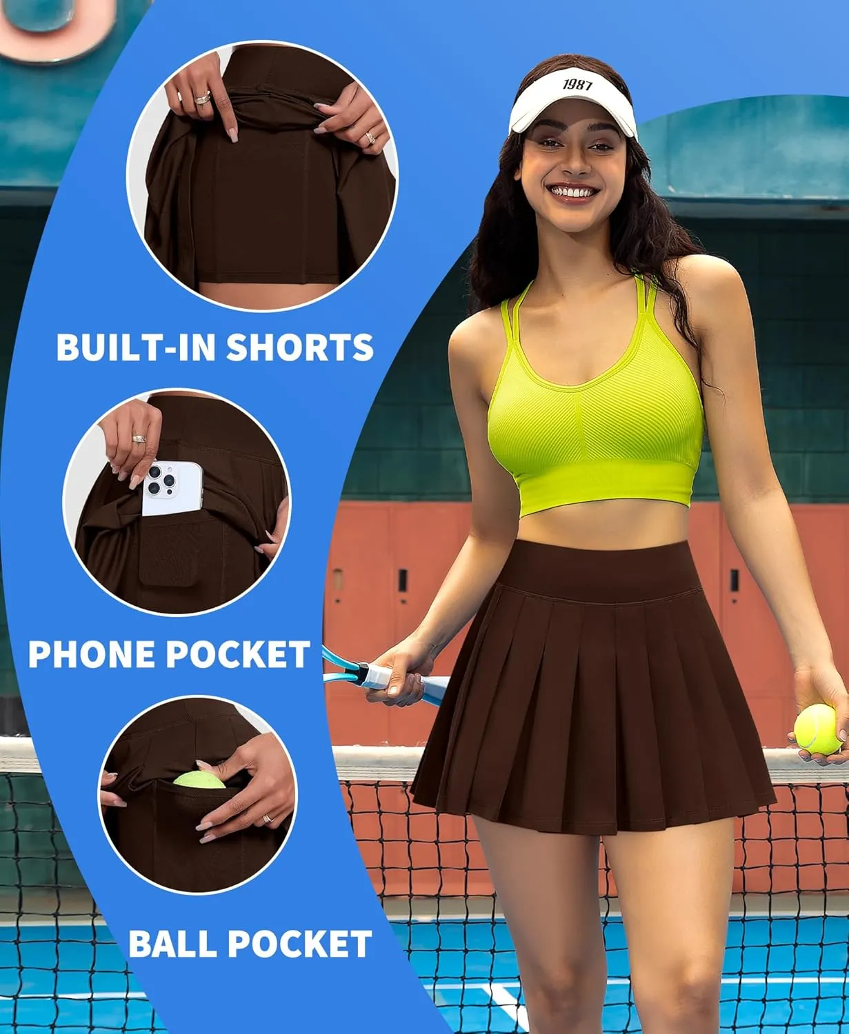 JoyGirl Womens Pleated Tennis Skirt with Shorts Golf Skirts High Waisted Athletic Mini Skirt Workout Skorts with Pockets