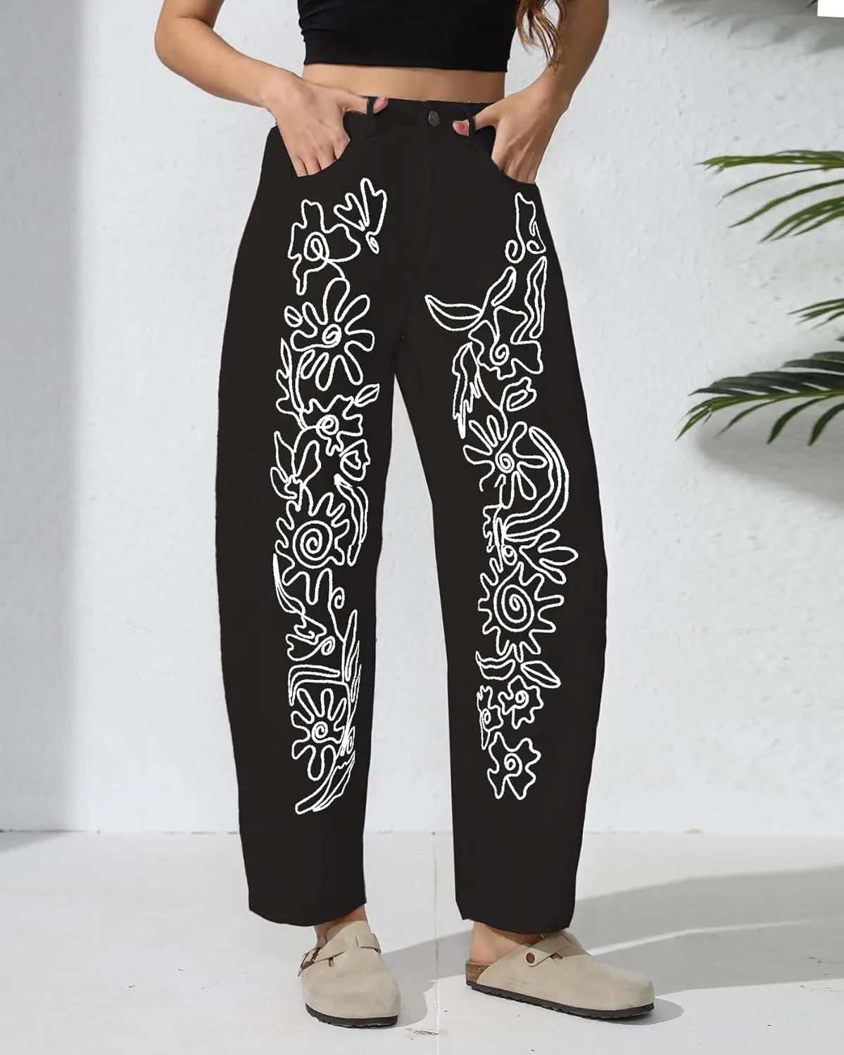 Kedera Embroidered Jeans for Women 2025 Baggy Boyfriend Jeans Barrel Leg Horseshoe Jeans Women Vintage Mid Rise Jeans