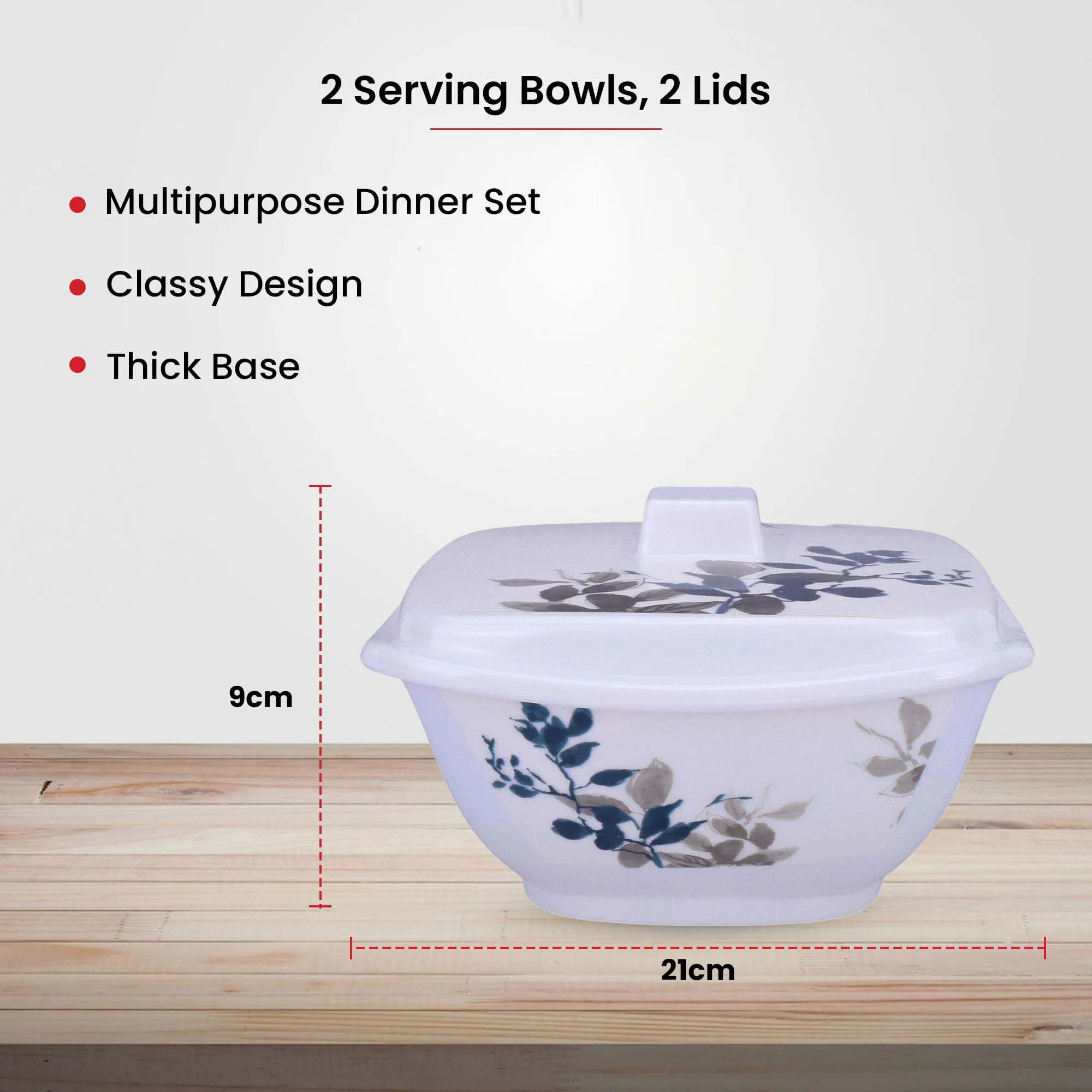 Kuber Industries Microwave Safe & BPA Free Melamine Serving Bowls with Lids Set of 2 | Heat Resistant & Unbreakable Rice Bowl for Serving, Mixing Bowls for Kitchen Utensils | Blue Bail