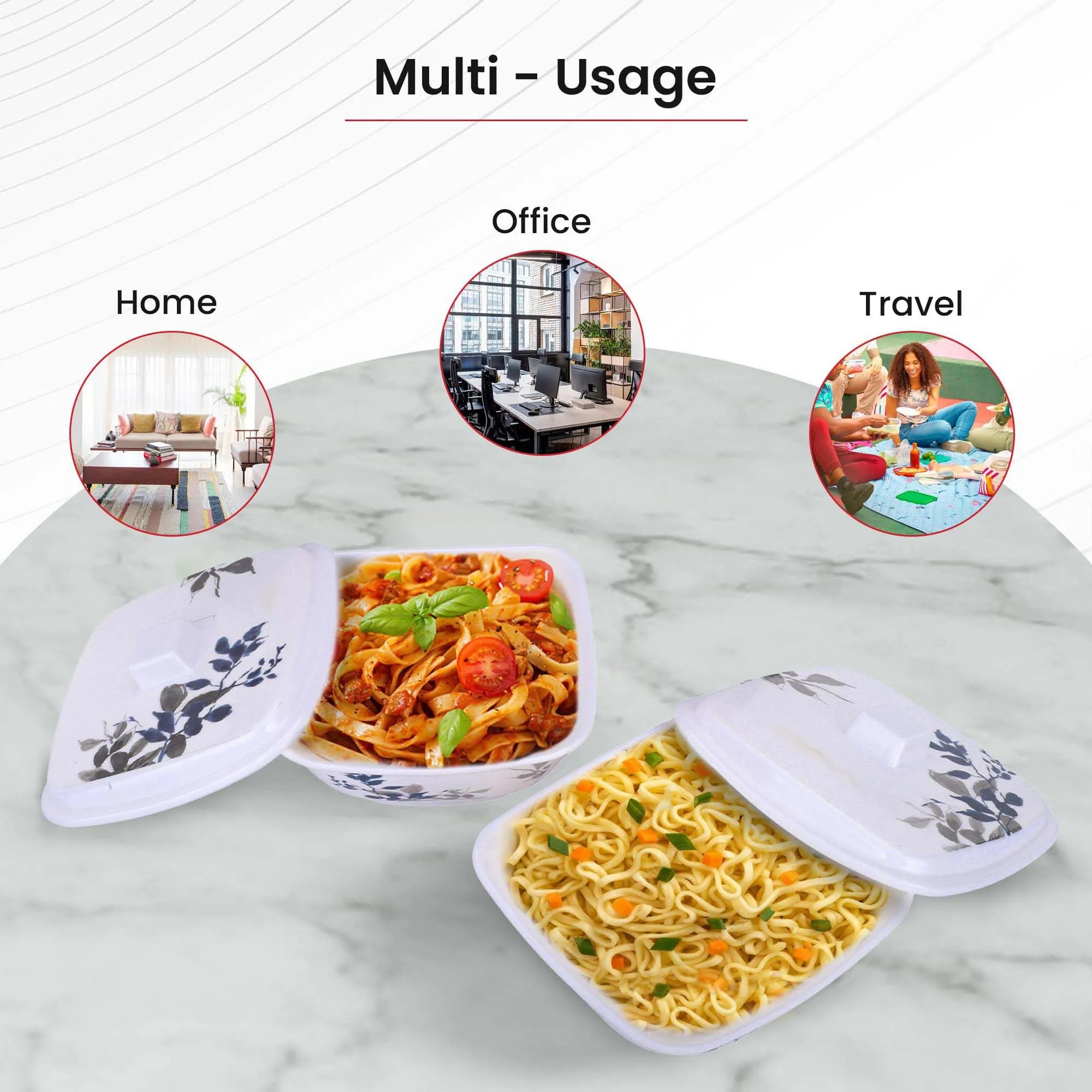 Kuber Industries Microwave Safe & BPA Free Melamine Serving Bowls with Lids Set of 2 | Heat Resistant & Unbreakable Rice Bowl for Serving, Mixing Bowls for Kitchen Utensils | Blue Bail