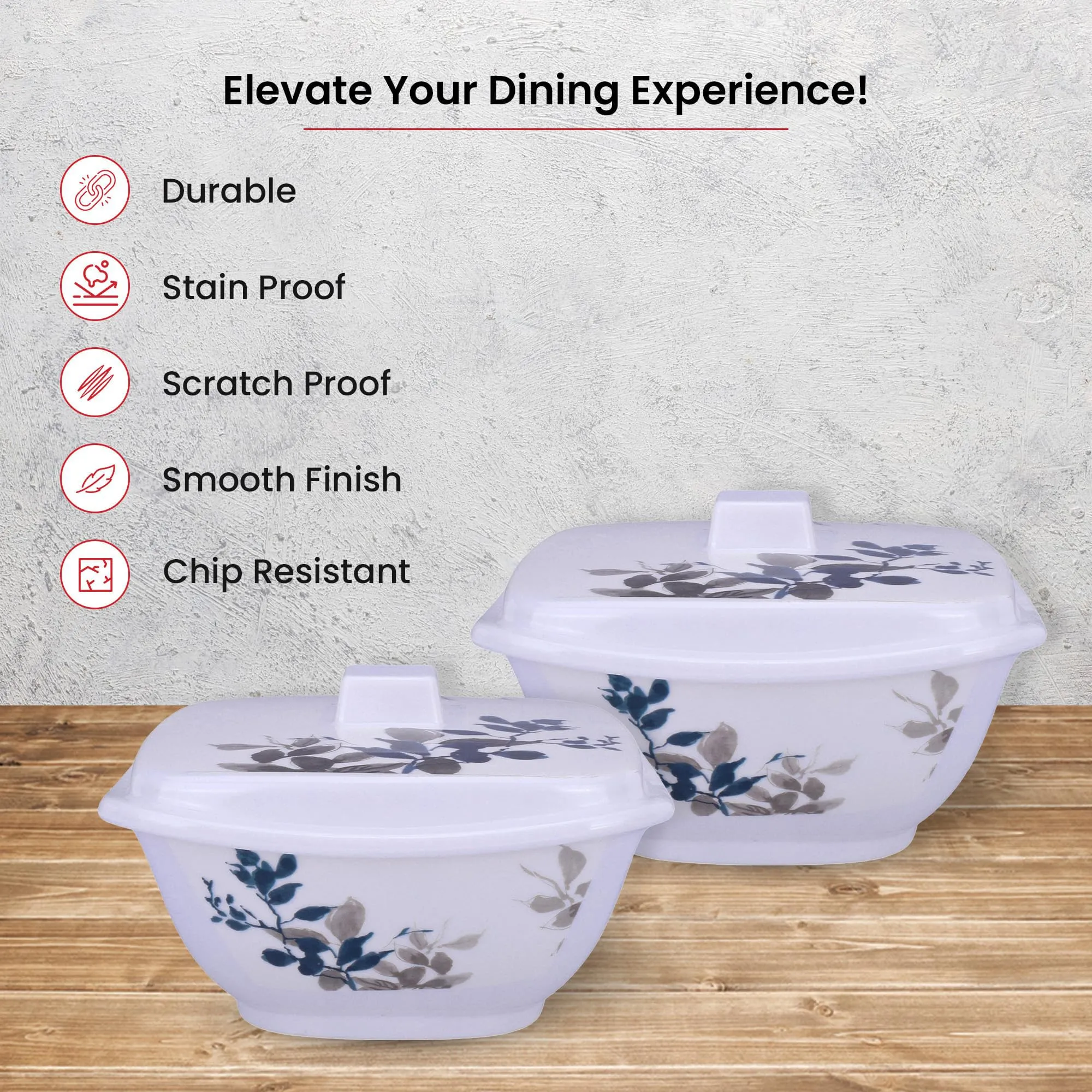 Kuber Industries Microwave Safe & BPA Free Melamine Serving Bowls with Lids Set of 2 | Heat Resistant & Unbreakable Rice Bowl for Serving, Mixing Bowls for Kitchen Utensils | Blue Bail