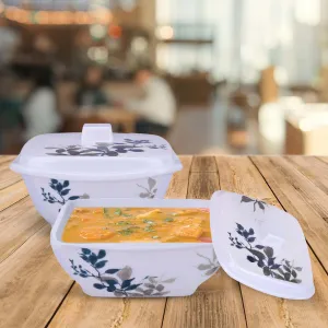 Kuber Industries Microwave Safe & BPA Free Melamine Serving Bowls with Lids Set of 2 | Heat Resistant & Unbreakable Rice Bowl for Serving, Mixing Bowls for Kitchen Utensils | Blue Bail