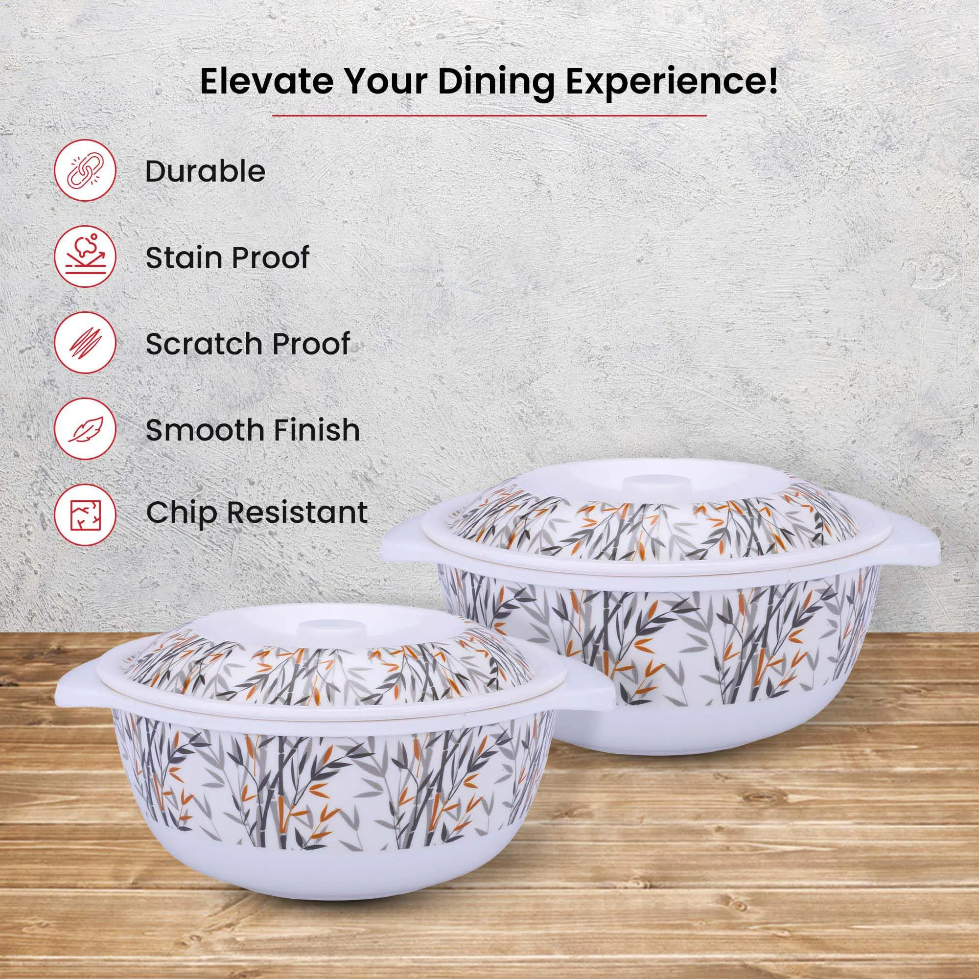 Kuber Industries Microwave Safe & BPA Free Melamine Serving Bowls with Lids Set of 2 | Heat Resistant & Unbreakable Rice Bowl for Serving, Mixing Bowls for Kitchen Utensils | Yellow Bamboo