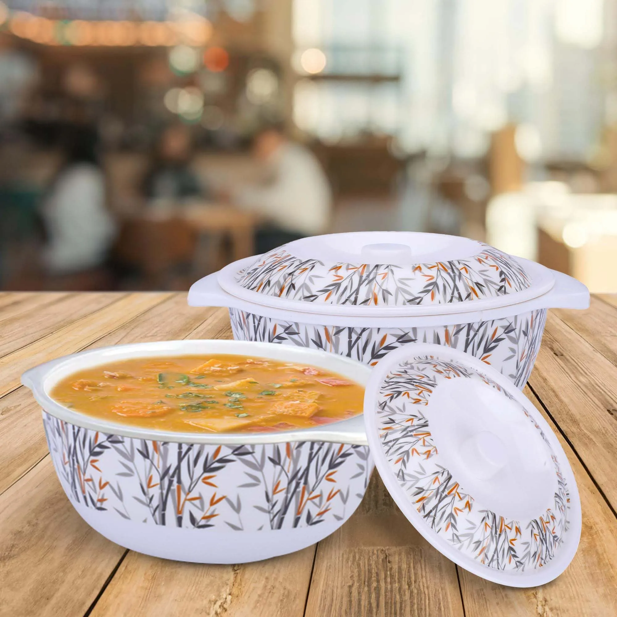 Kuber Industries Microwave Safe & BPA Free Melamine Serving Bowls with Lids Set of 2 | Heat Resistant & Unbreakable Rice Bowl for Serving, Mixing Bowls for Kitchen Utensils | Yellow Bamboo