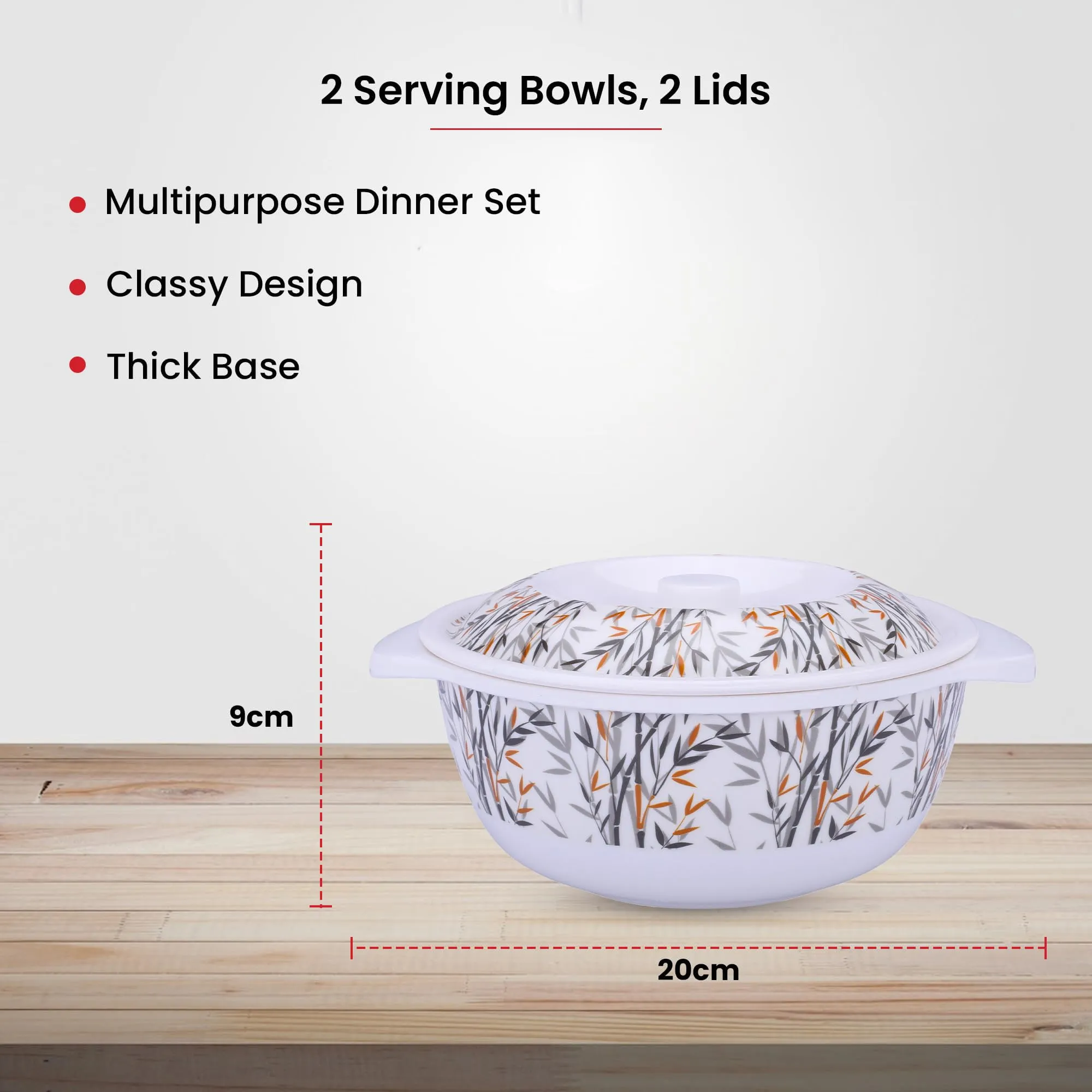Kuber Industries Microwave Safe & BPA Free Melamine Serving Bowls with Lids Set of 2 | Heat Resistant & Unbreakable Rice Bowl for Serving, Mixing Bowls for Kitchen Utensils | Yellow Bamboo