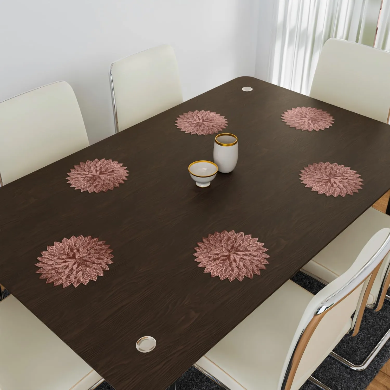 Kuber Industries Side Table Mats | Table Mat for Bedroom | Bed-Side Table Mat | Center Table Mat | Table Dining Mat | Table Runner Mat | Round Flower | 2 Piece Set | Copper