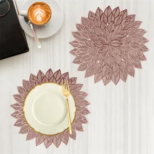 Kuber Industries Side Table Mats | Table Mat for Bedroom | Bed-Side Table Mat | Center Table Mat | Table Dining Mat | Table Runner Mat | Round Flower | 2 Piece Set | Copper