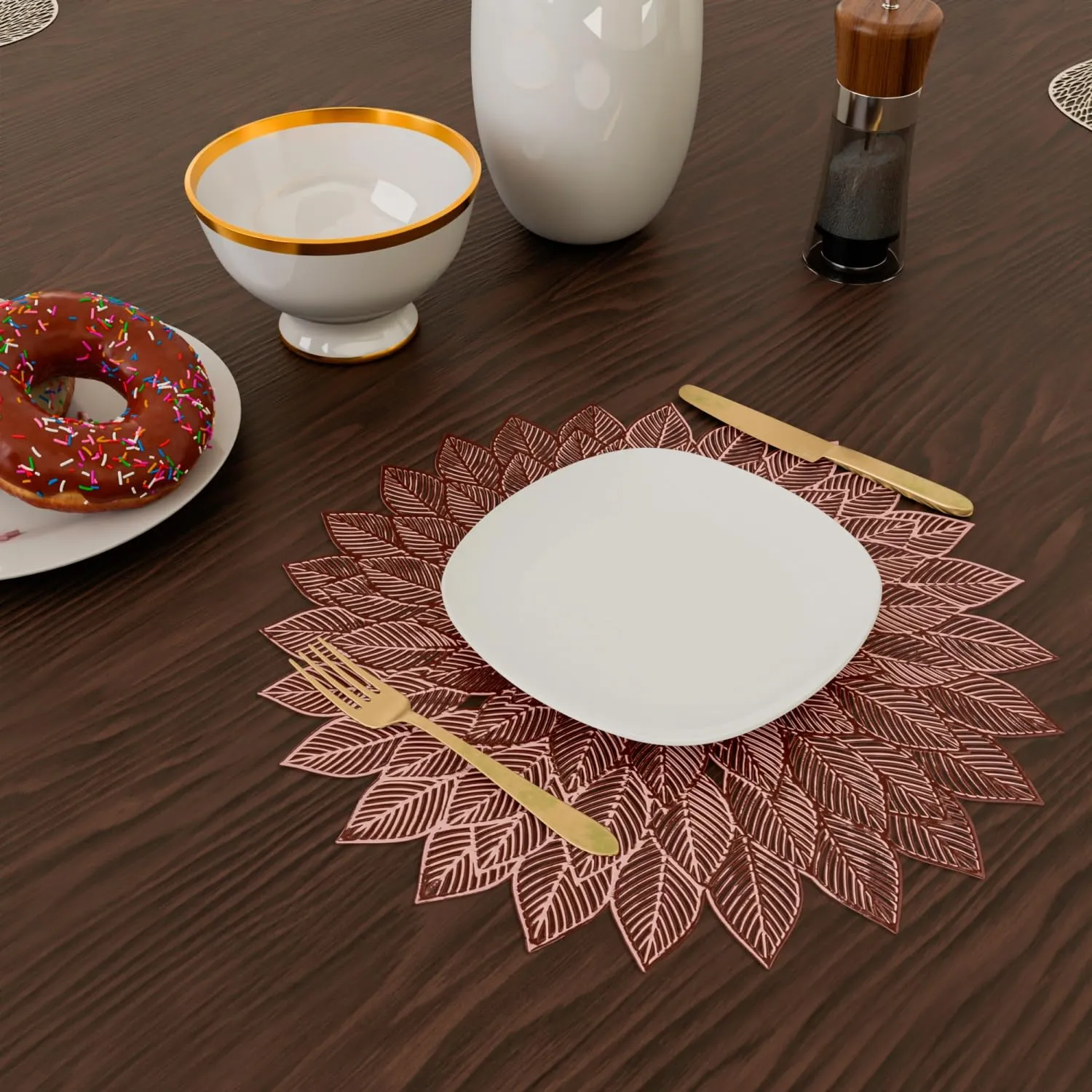 Kuber Industries Side Table Mats | Table Mat for Bedroom | Bed-Side Table Mat | Center Table Mat | Table Dining Mat | Table Runner Mat | Round Flower | 2 Piece Set | Copper