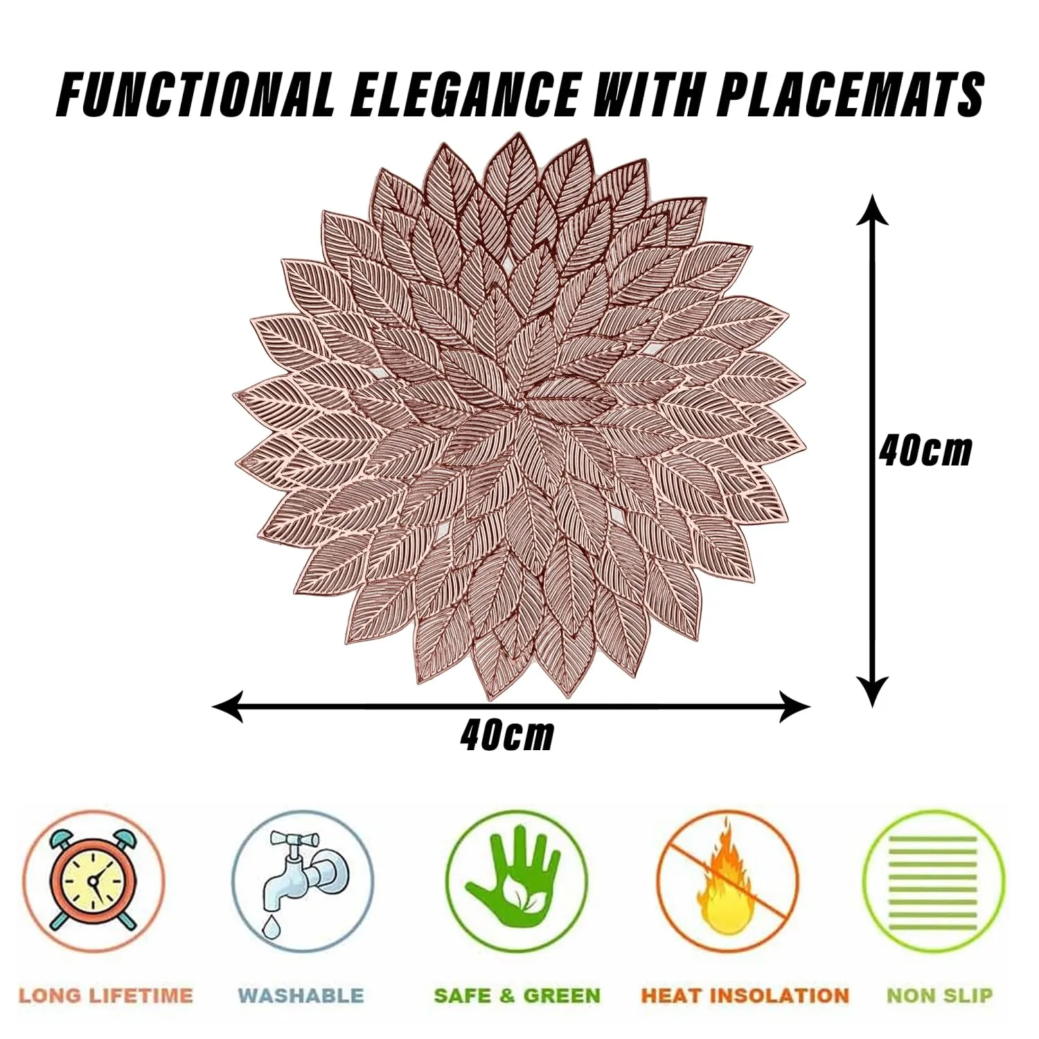 Kuber Industries Side Table Mats | Table Mat for Bedroom | Bed-Side Table Mat | Center Table Mat | Table Dining Mat | Table Runner Mat | Round Flower | 2 Piece Set | Copper