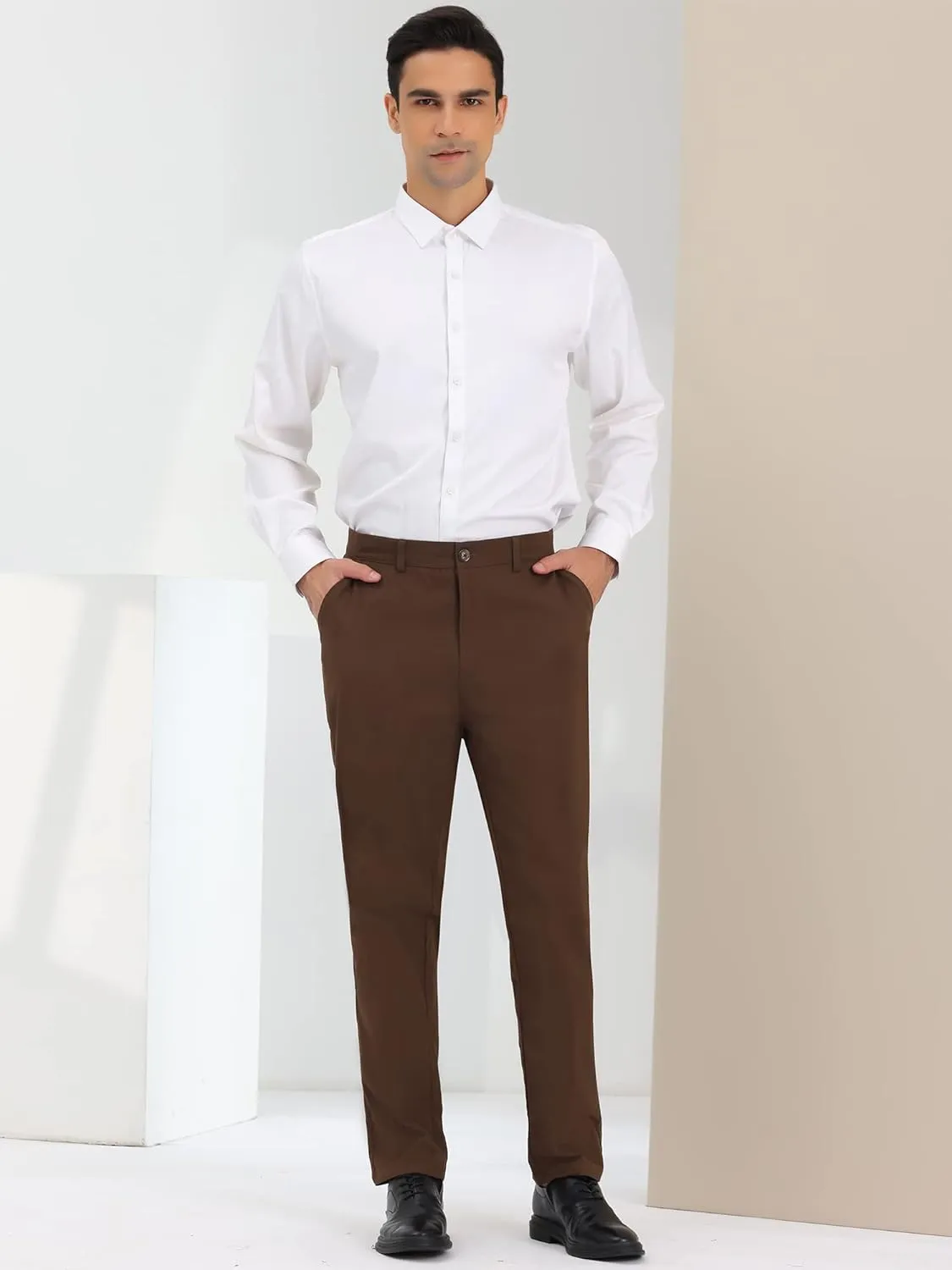 Lars Amadeus Men's Dress Pants Classic Fit Flat Front Solid Color Prom Trousers