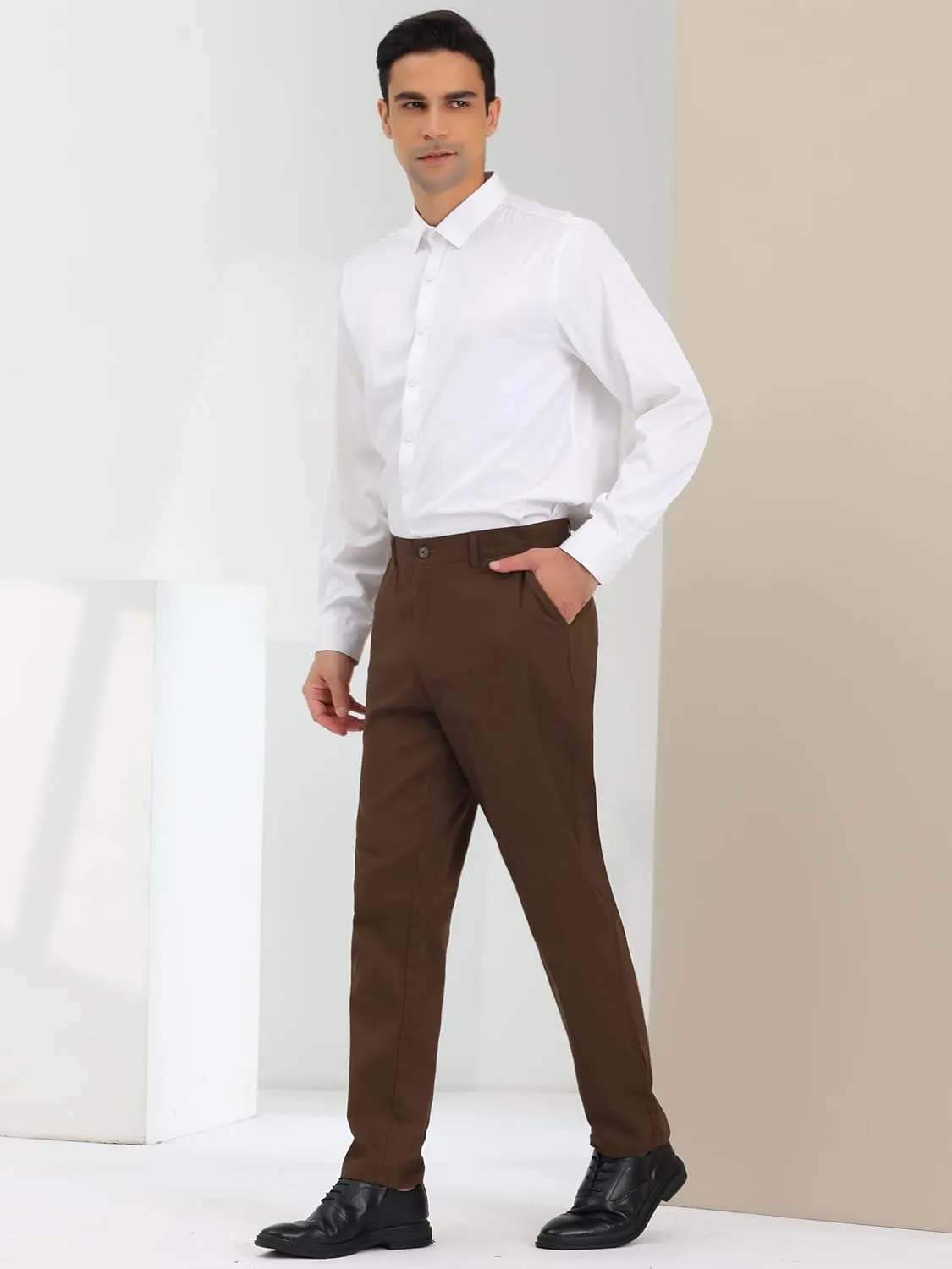 Lars Amadeus Men's Dress Pants Classic Fit Flat Front Solid Color Prom Trousers
