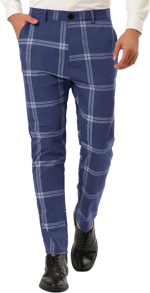 Lars Amadeus Men's Plaid Dress Pants Casual Slim Fit Flat Front Checked Printed Business Trousers