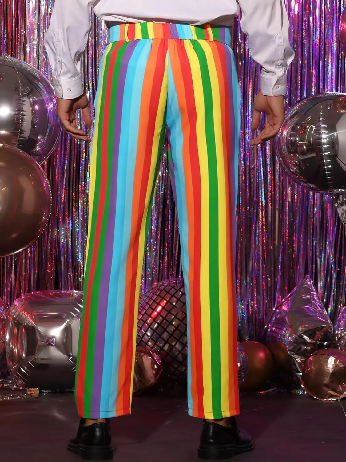 Lars Amadeus Rainbow Pants for Men's Regular Fit Flat Front Color Block Stripe Dress Trousers