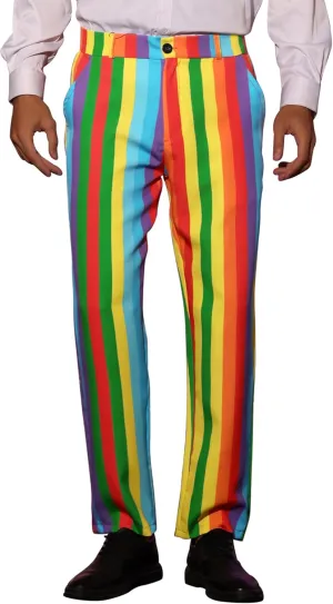 Lars Amadeus Rainbow Pants for Men's Regular Fit Flat Front Color Block Stripe Dress Trousers