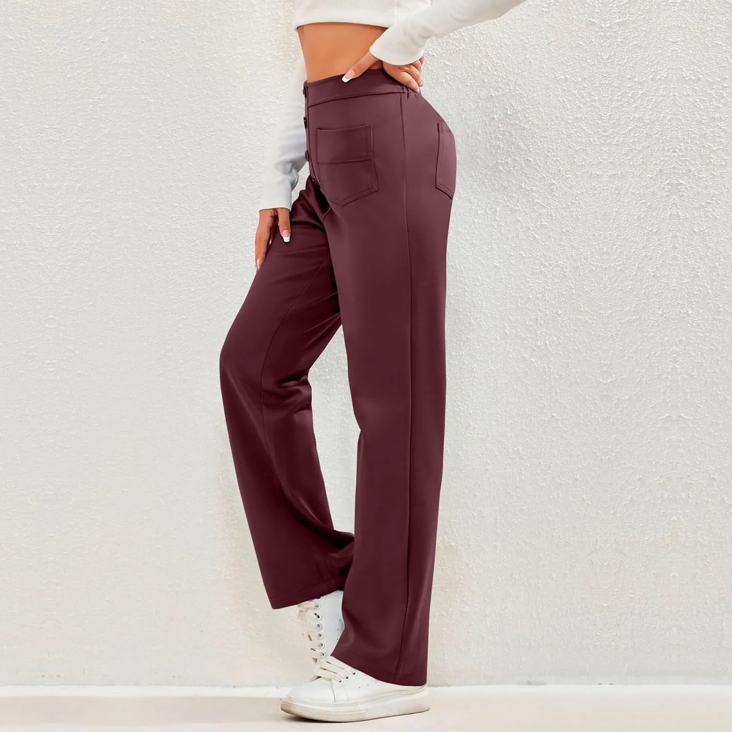 lcyhony Wide Leg Dress Pants for Women High Waisted Buttons Business Casual Pants Y2k Baggy Comfy Trousers Pants with Pockets