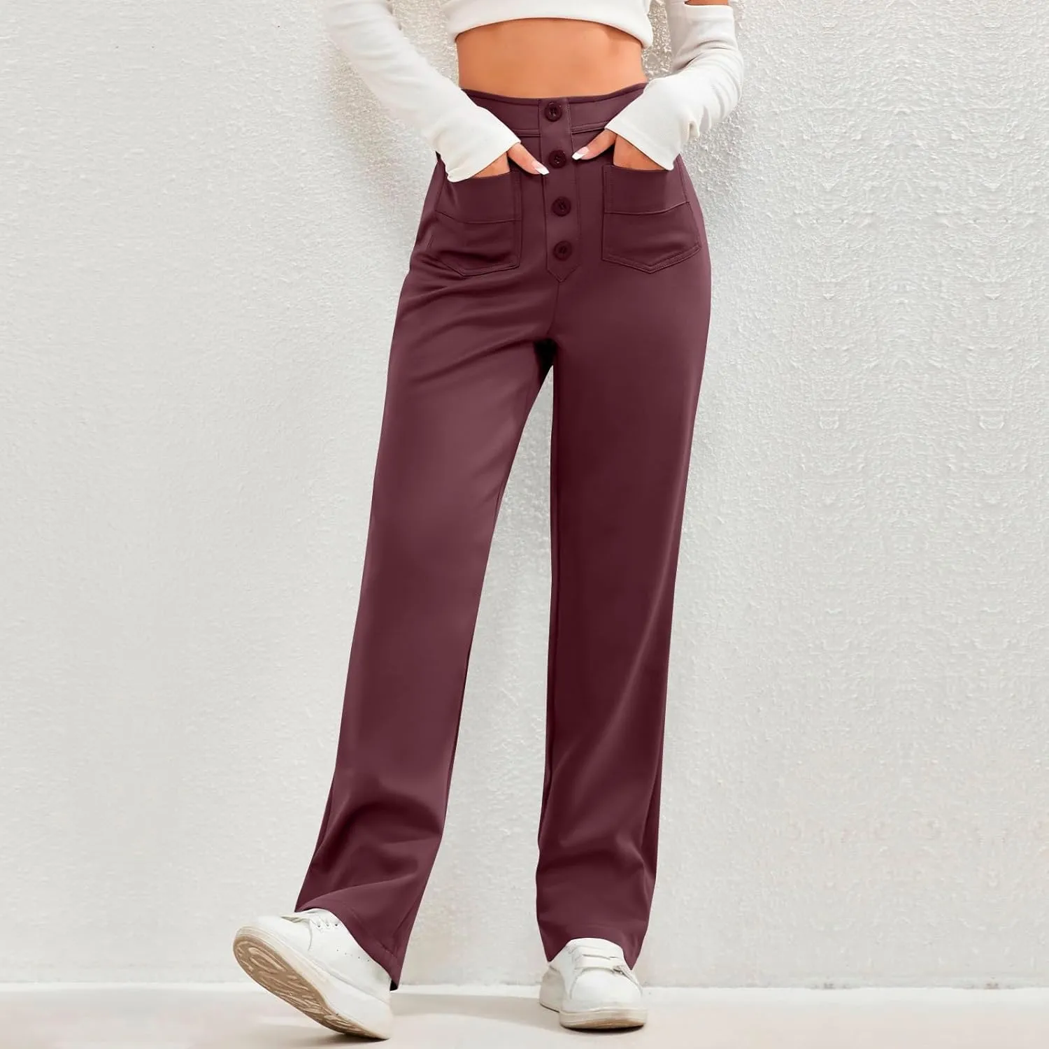 lcyhony Wide Leg Dress Pants for Women High Waisted Buttons Business Casual Pants Y2k Baggy Comfy Trousers Pants with Pockets