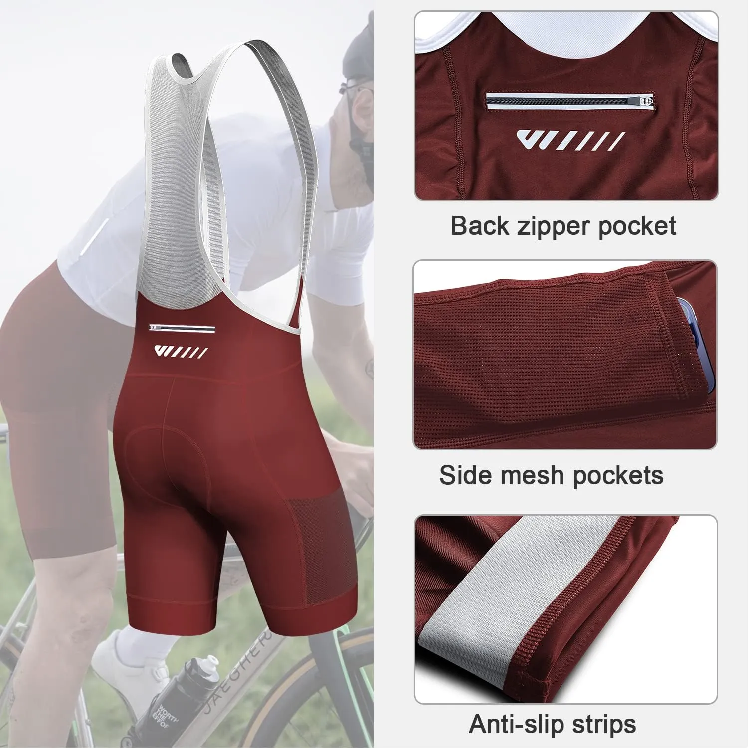 Logas Cycling Bib Shorts Men Cycling Shorts with Shoulder Straps Bike Biking Bibs with 4D Padding Breathable Quick-Dry