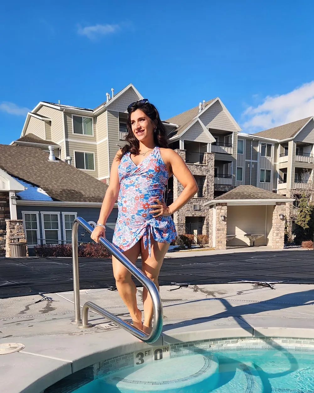Maacie Maternity Tankini Swimdress Two Piece Swimsuits V Neck Cross-Back Floral Print Ruched Skirt Swimwear