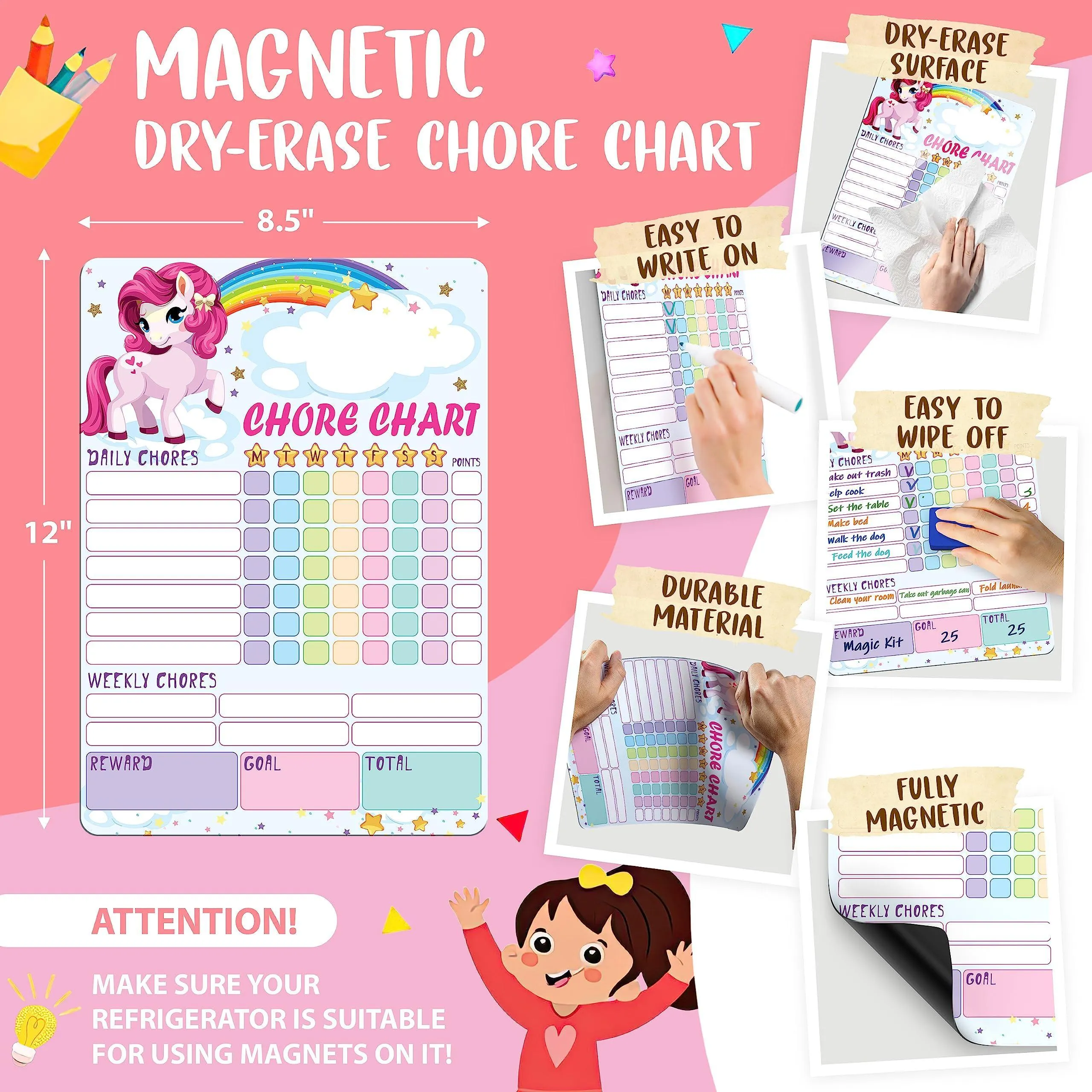 Magnetic Chore Chart for Kids 9x12   Dry Erase Chore Chart Magnetic