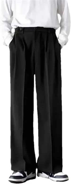 Men Brown Black Suit Pants Fashion Social Dress Pants Korean Loose Straight Wide Leg Office Formal Trousers