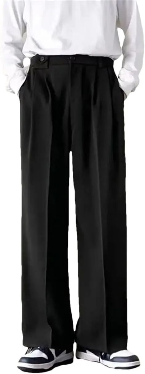 Men Brown Black Suit Pants Fashion Social Dress Pants Korean Loose Straight Wide Leg Office Formal Trousers