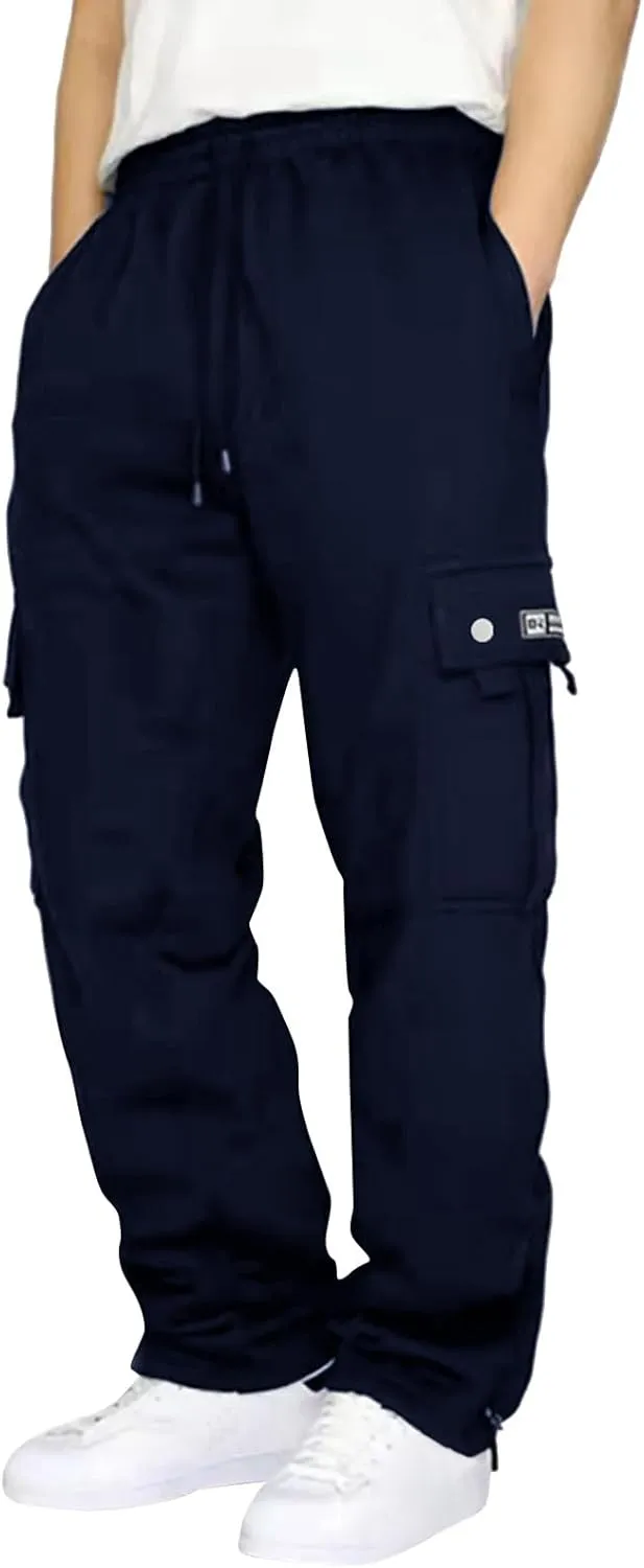 Men's Cargo Pants Plus Size Pocket Lace Up Elastic Waist Pants Trousers Overall Cute Plush