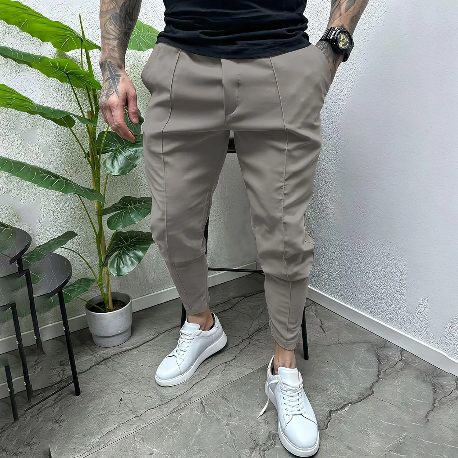 Men's Casual Cargo Chino Trousers Sport Jogging Slim Fit Trousers Linen Pants Men's Straight Tapered Fit Cargo Pants