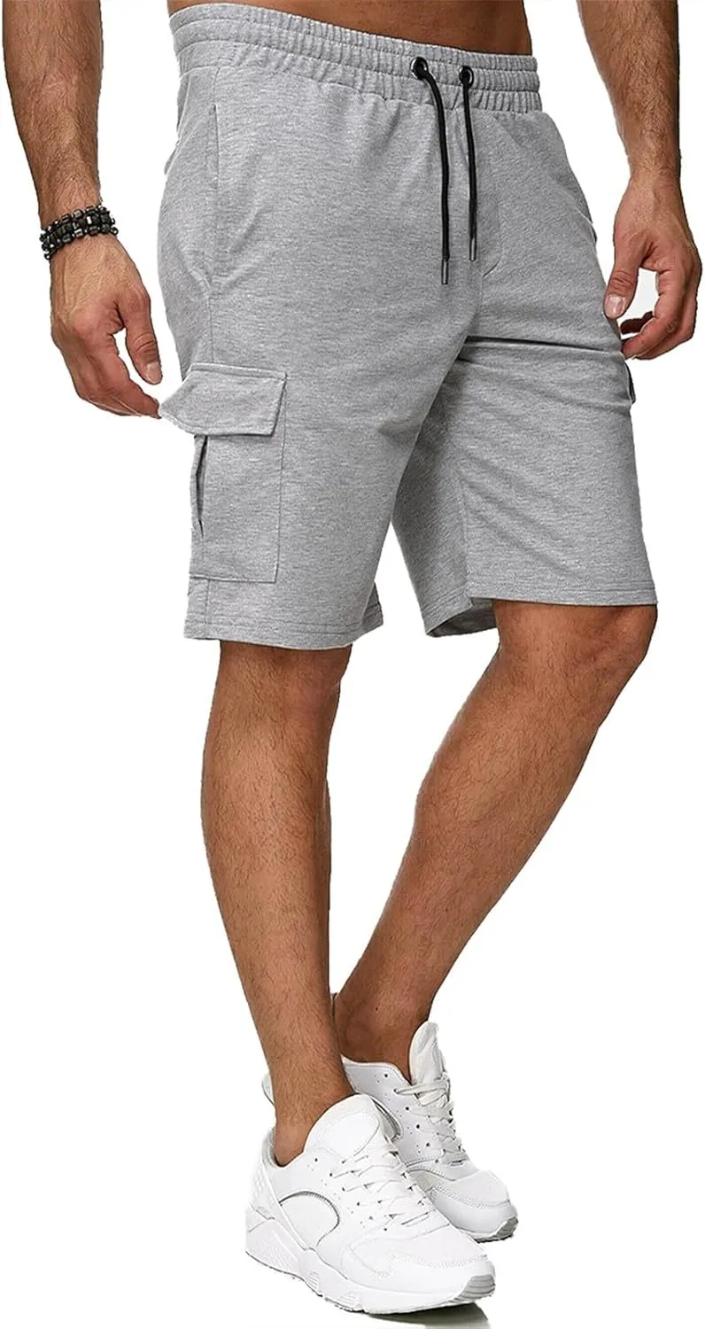 Mens Casual Shorts Knee Length Elastic Drawstring Straight Loose Sports Pants Outdoor Hiking Fishing Combat Tactical Bermuda
