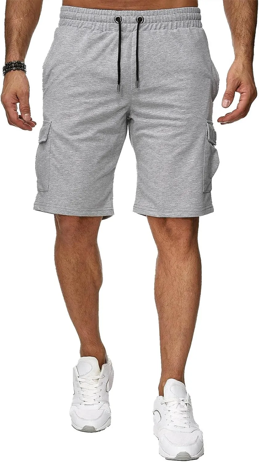 Mens Casual Shorts Knee Length Elastic Drawstring Straight Loose Sports Pants Outdoor Hiking Fishing Combat Tactical Bermuda