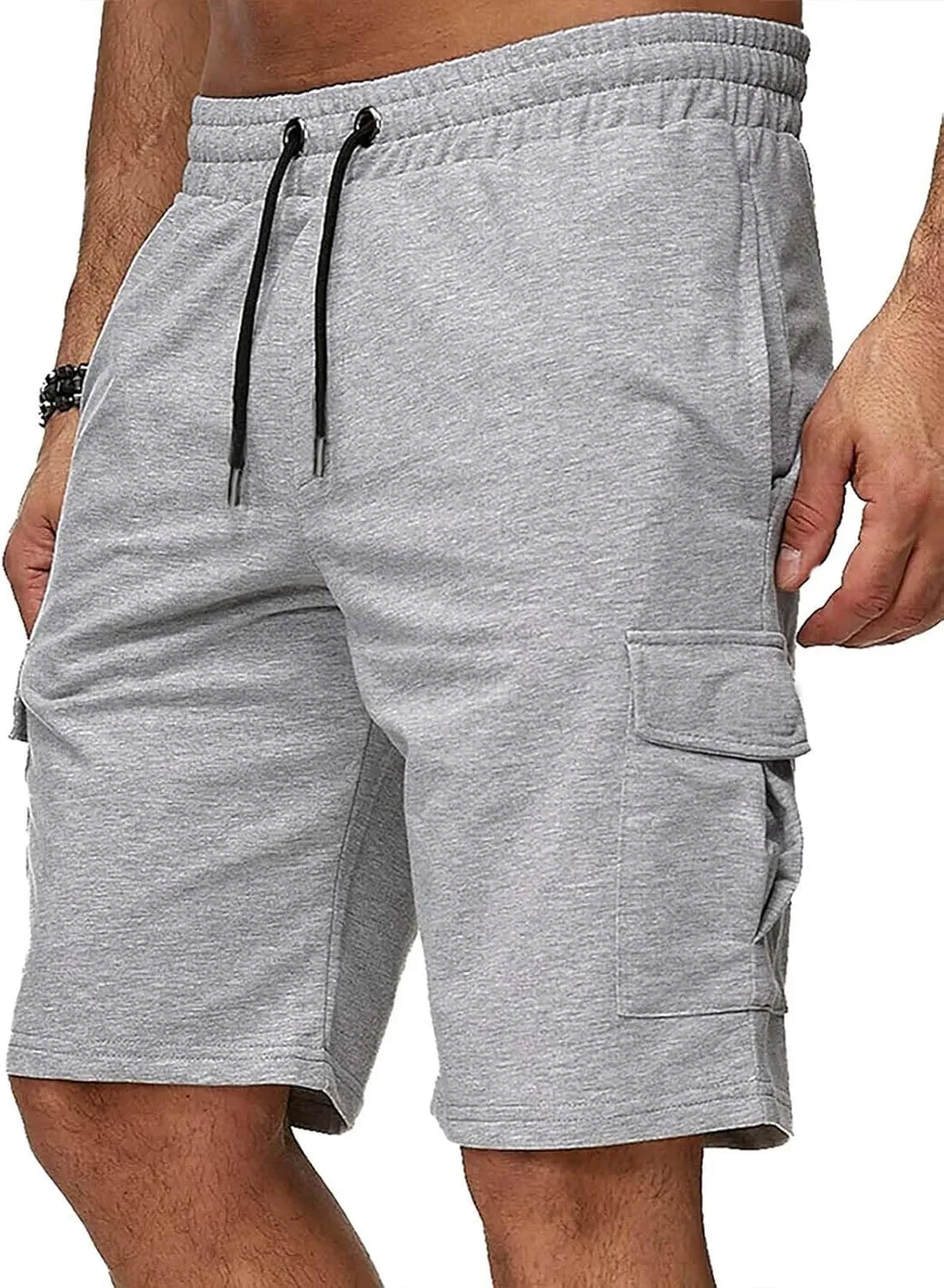 Mens Casual Shorts Knee Length Elastic Drawstring Straight Loose Sports Pants Outdoor Hiking Fishing Combat Tactical Bermuda