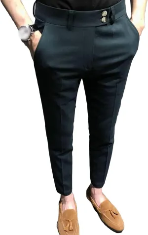 Men's Chino Flat-Front Slim-Fit Pant Stretch Business Suit Pants Comfy Casual Straight Pants (34,Green)