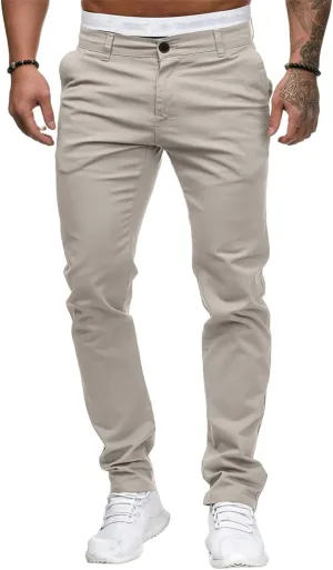 Mens Chinos Dress Pants Slim Fit Casual Drawstring Sweatpants Lightweight Skinny Outdoor Cotton Fashion Trousers
