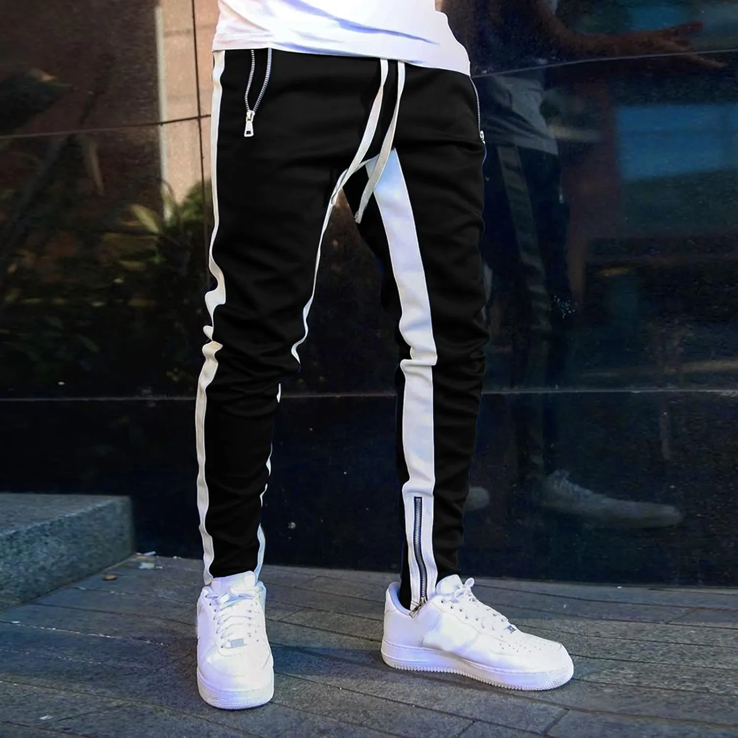 Mens Cotton Trousers Black Casual Pants for Men Men's Slim-Fit Wrinkle- Flat-Front Chino Slim Stretch Chino Trousers
