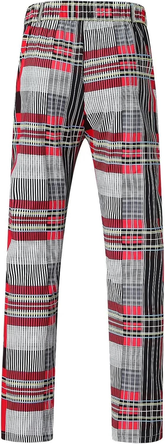 Mens Dress Pants, Men's Fashion Stretch Dress Pants Slim Fit Plaid Business Skinny Long Pants Casual Dress Pants