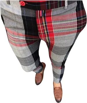 Mens Dress Pants, Men's Fashion Stretch Dress Pants Slim Fit Plaid Business Skinny Long Pants Casual Dress Pants