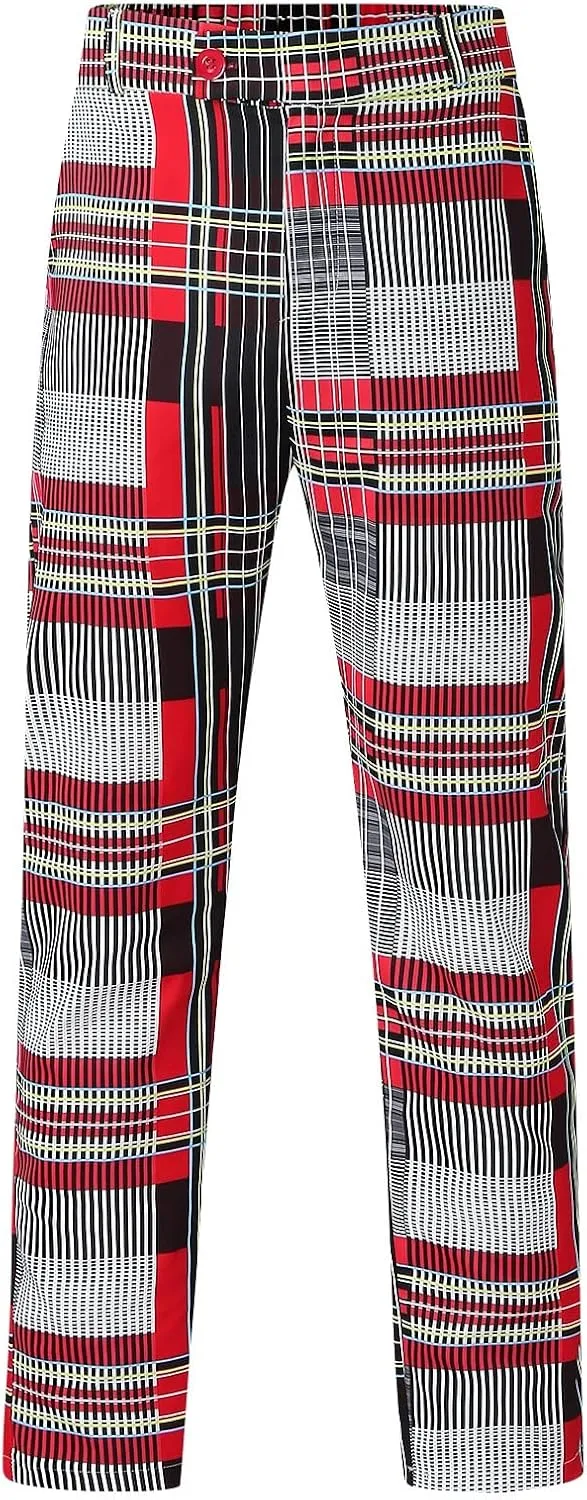Mens Dress Pants, Men's Fashion Stretch Dress Pants Slim Fit Plaid Business Skinny Long Pants Casual Dress Pants