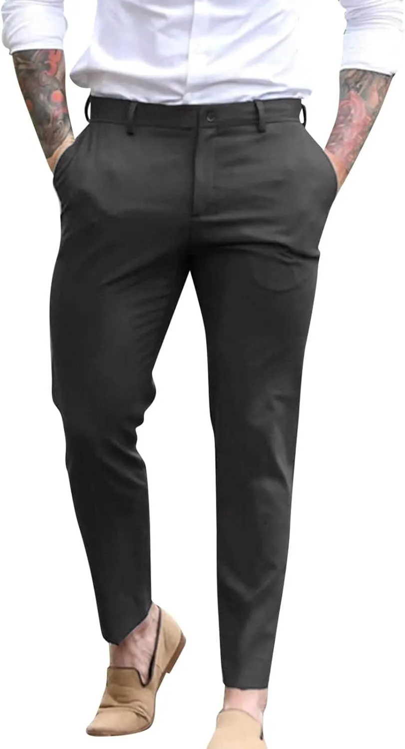 Mens Dress Pants,Fashion Slim Fit Chino Work Suit Pants Classic Expandable Waist Formal Dress Suit Trousers