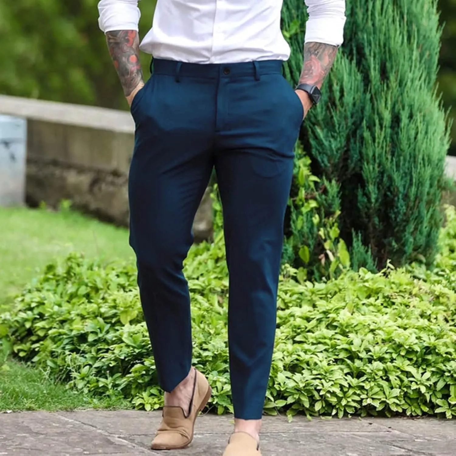 Mens Dress Pants,Fashion Slim Fit Chino Work Suit Pants Classic Expandable Waist Formal Dress Suit Trousers
