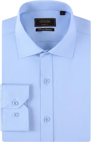 Men's Dress Shirts Wrinkle-Free Long Sleeve Stretch Solid Formal Business Spread Collar Regular fit Shirt
