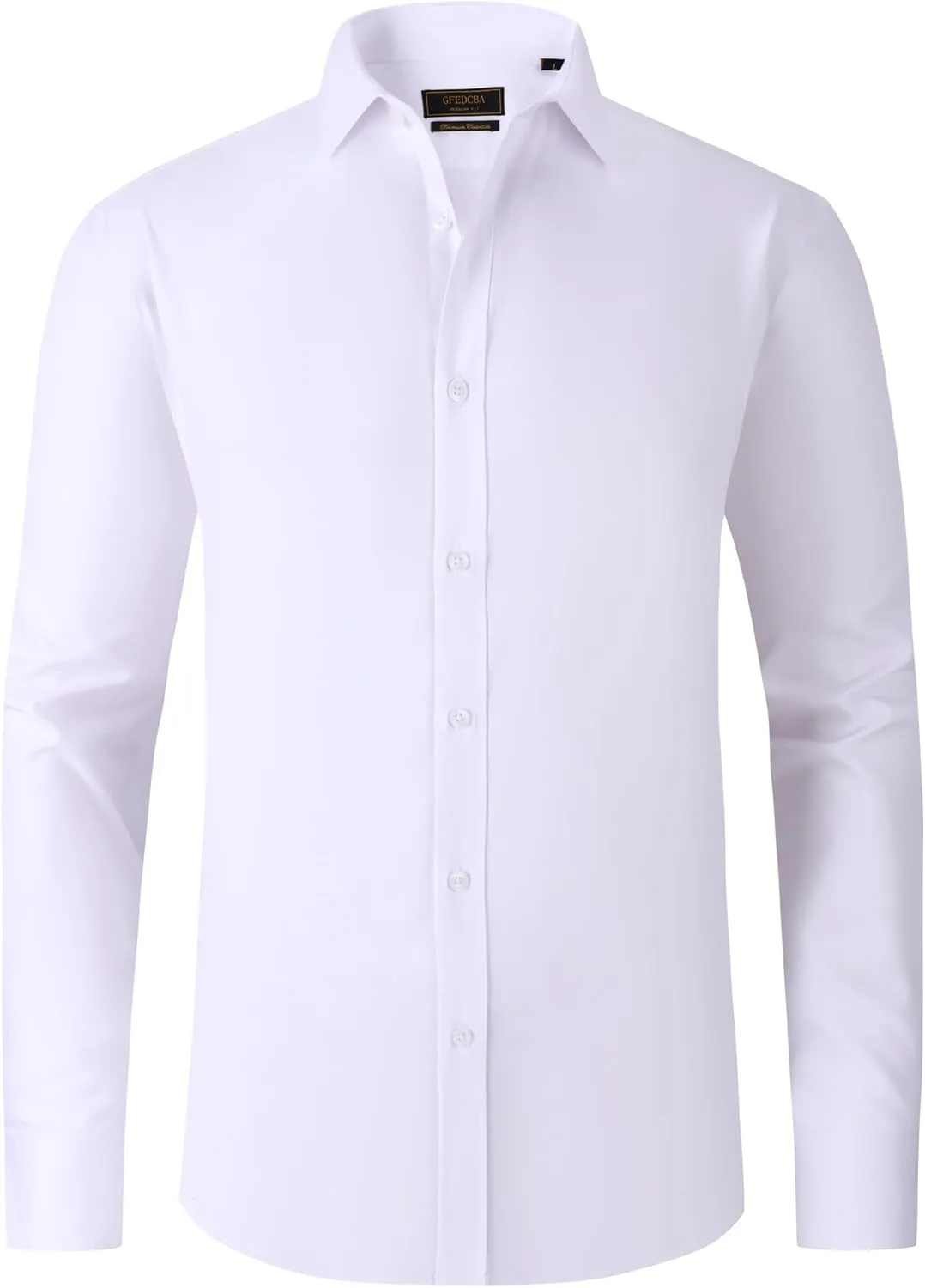 Men's Dress Shirts Wrinkle-Free Long Sleeve Stretch Solid Formal Business Spread Collar Regular fit Shirt