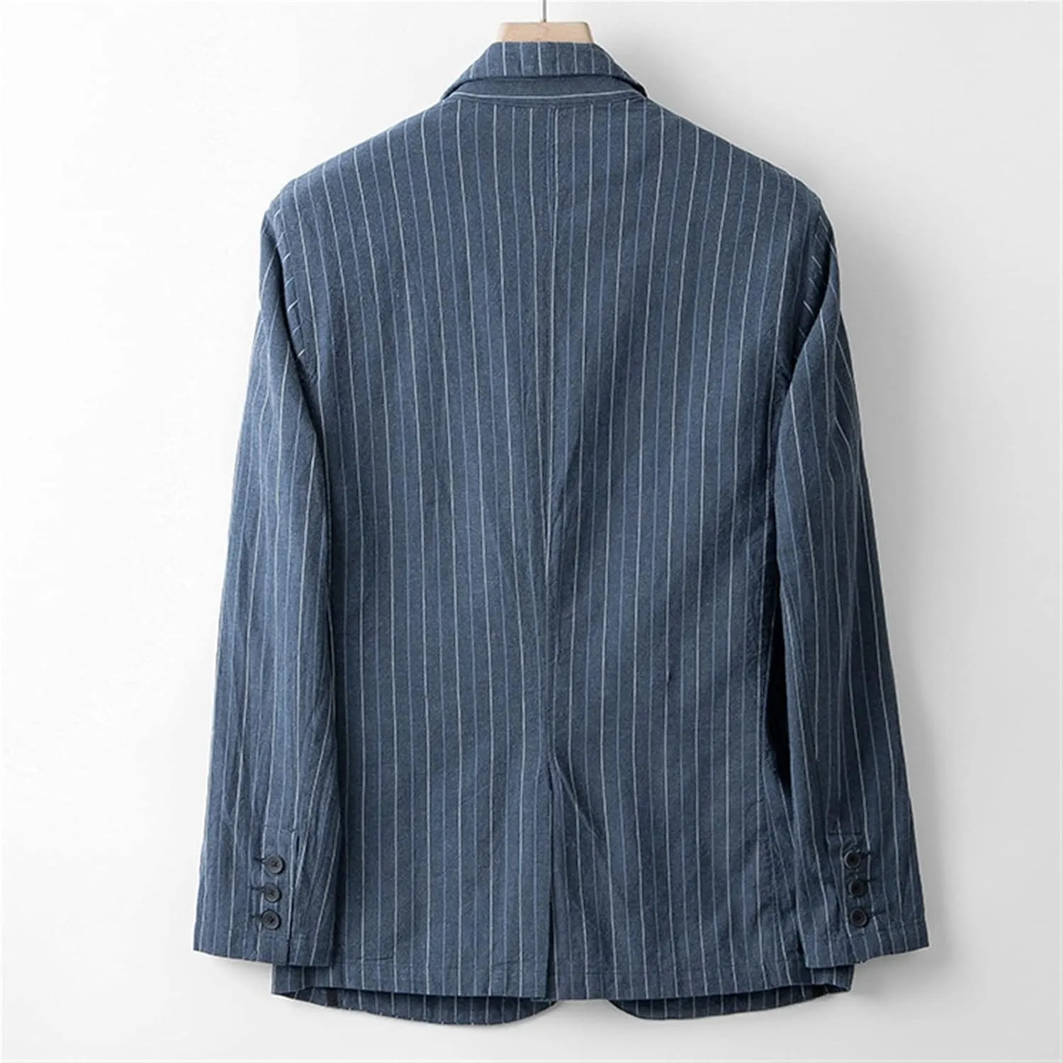 Men's Linen Blazer Lightweight Jacket Sport Coat One Button Navy Blue Stripe, Large