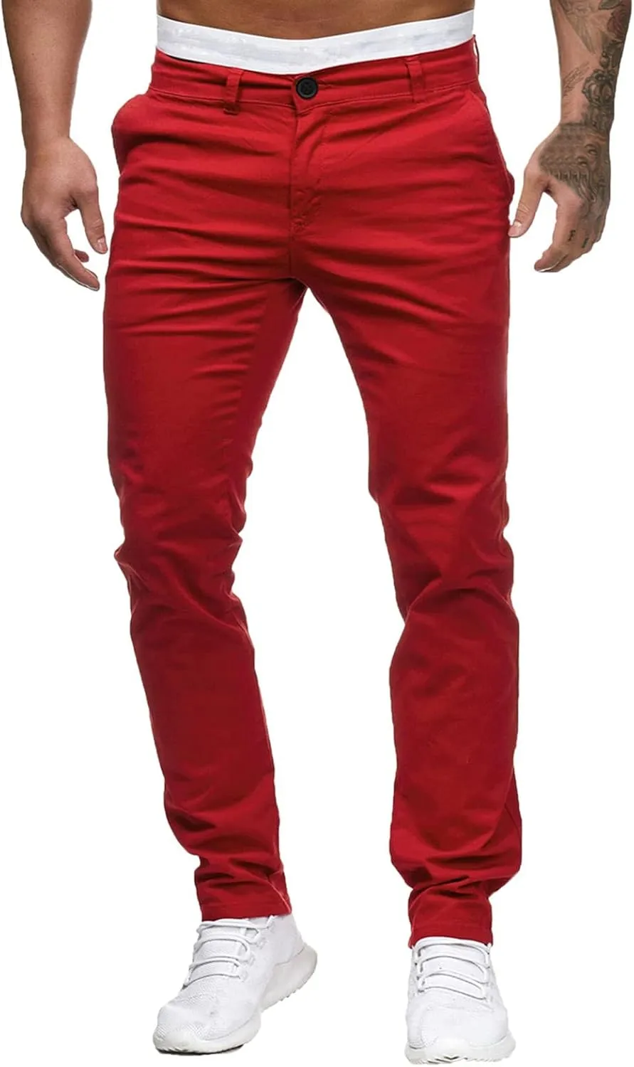Men's Slim Fit Basic Stretchable Cotton Chino Pant Casual Long Trousers Jogger Pants Golf Clothes