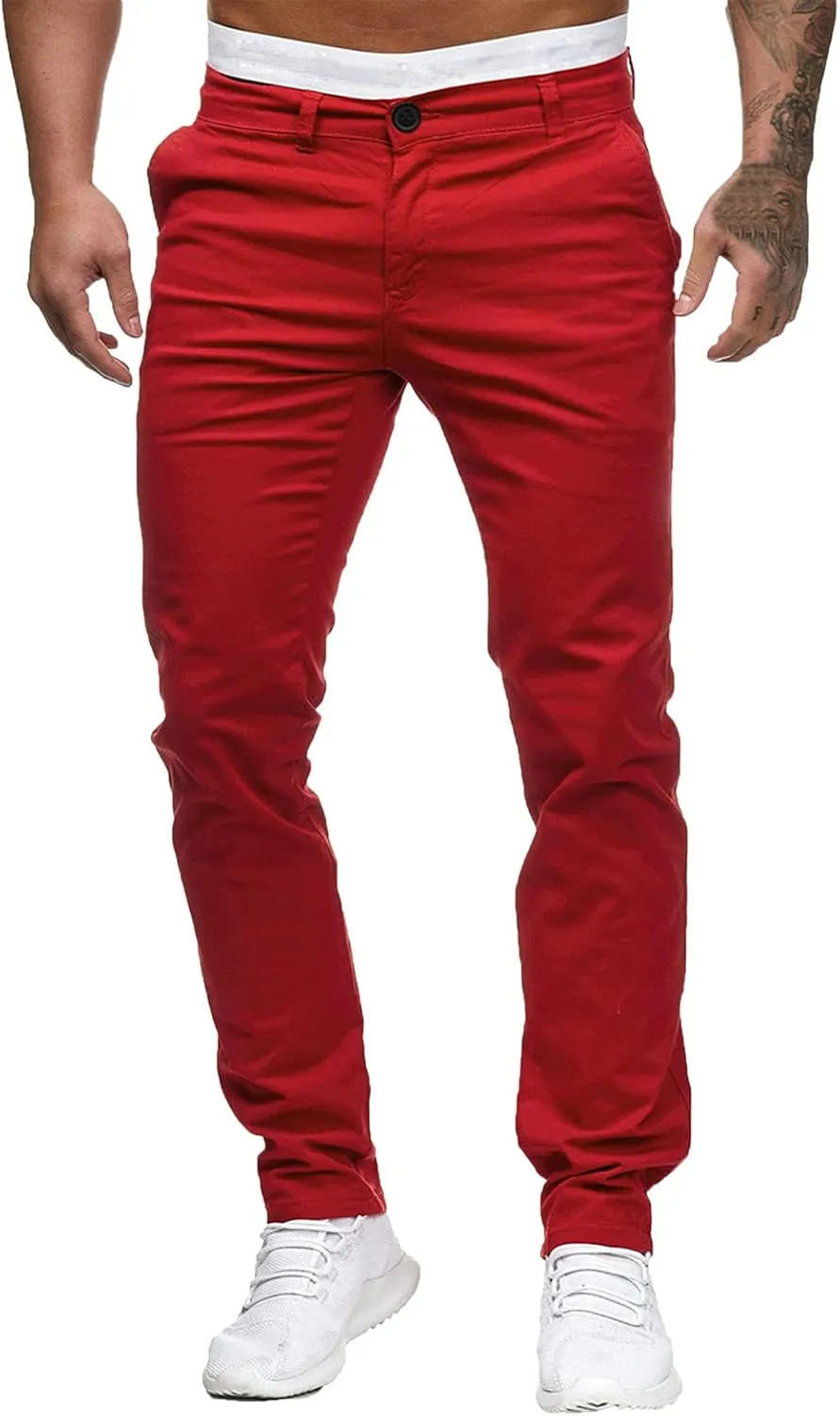 Men's Slim Fit Basic Stretchable Cotton Chino Pant Casual Long Trousers Jogger Pants Golf Clothes