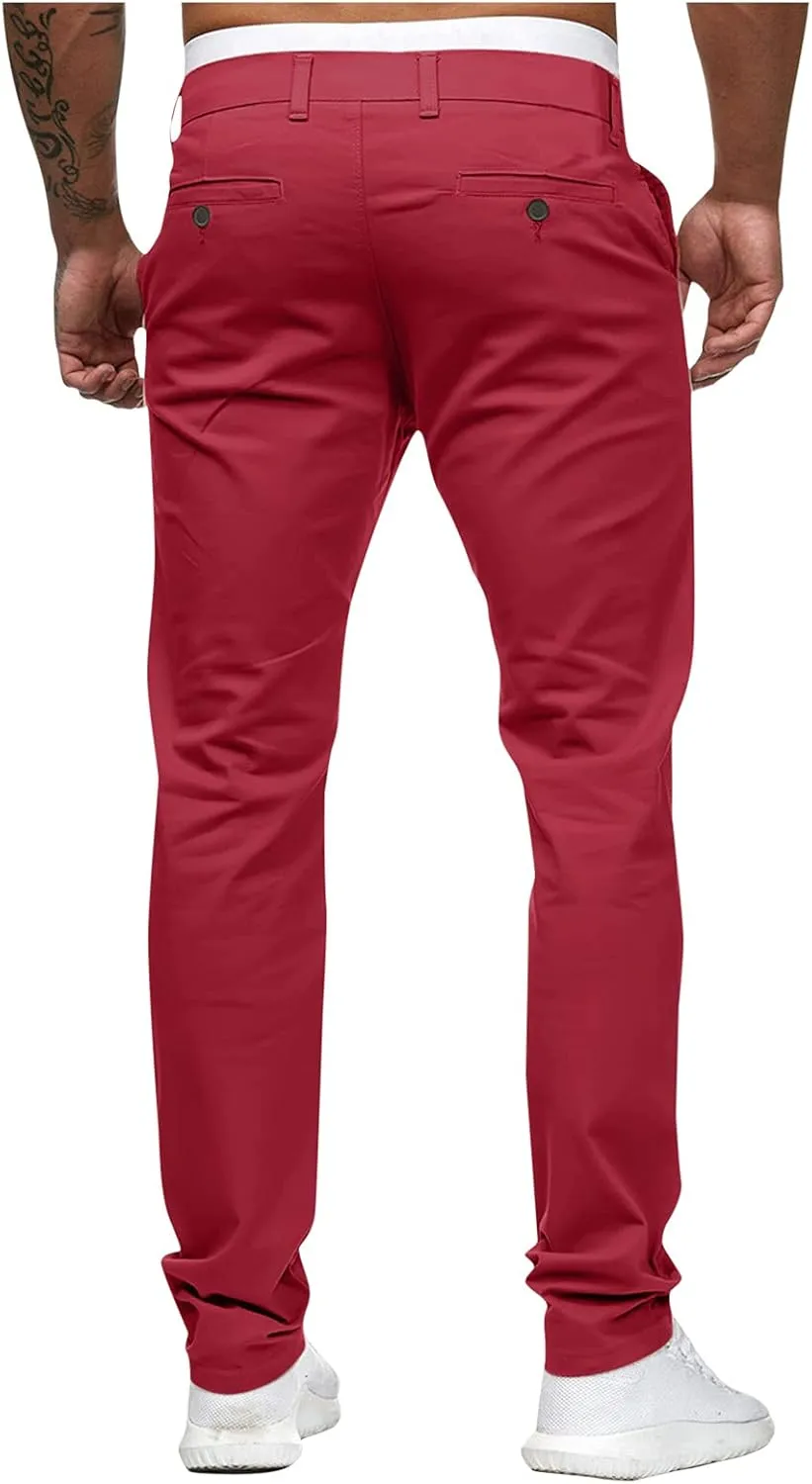 Mens Slim Fit Dress Pants Casual Work Skinny Suit Pants Flat-Front Stretch Chino Tapered Straight Leg Golf Dress Pant Trouser